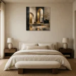 Charcoal Gold Monumental Arches Executive Office Wall Art Canvas Print showcased in an elegant minimalist interior