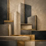 Charcoal Gold Architectural Blocks Executive Office Wall Art Canvas Print
