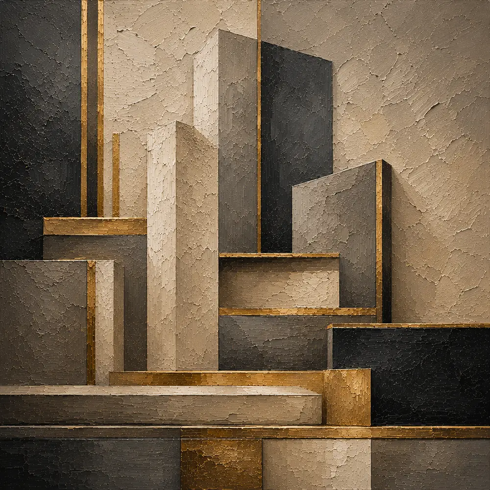 Charcoal Gold Architectural Blocks Executive Office Wall Art Canvas Print