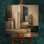 Charcoal Gold Architectural Blocks Executive Office Wall Art Canvas Print - Image 2