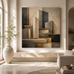 Charcoal Gold Architectural Blocks Executive Office Wall Art Canvas Print - Image 8