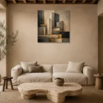 Charcoal Gold Architectural Blocks Executive Office Wall Art Canvas Print presented in a sophisticated home setting