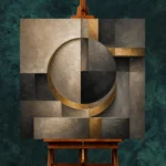 Charcoal Gold Circular Motif Executive Office Wall Art Canvas Print - Image 2