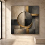 Charcoal Gold Circular Motif Executive Office Wall Art Canvas Print - Image 3