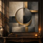 Charcoal Gold Circular Motif Executive Office Wall Art Canvas Print - Image 4