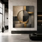 Charcoal Gold Circular Motif Executive Office Wall Art Canvas Print - Image 5