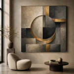 Charcoal Gold Circular Motif Executive Office Wall Art Canvas Print - Image 6
