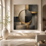 Charcoal Gold Circular Motif Executive Office Wall Art Canvas Print - Image 8
