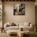 Charcoal Gold Circular Motif Executive Office Wall Art Canvas Print presented in a sophisticated home setting