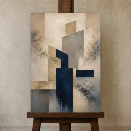 Warm Neutral Geometric Abstract Office Wall Art Canvas Print shown in Studio Easel