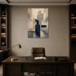 Warm Neutral Geometric Abstract Office Wall Art Canvas Print displayed in a contemporary gallery-inspired room