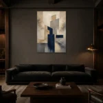 Warm Neutral Geometric Abstract Office Wall Art Canvas Print shown in a warm modern interior
