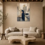 Warm Neutral Geometric Abstract Office Wall Art Canvas Print presented in a sophisticated home setting
