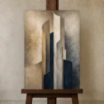 Sandstone Sculptural Abstract Office Wall Art Canvas Print displayed on a studio easel