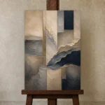 Serene Horizon Abstract Office Wall Art Canvas Print displayed on a studio easel
