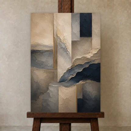 Serene Horizon Abstract Office Wall Art Canvas Print shown in Studio Easel