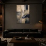 Serene Horizon Abstract Office Wall Art Canvas Print shown in a warm modern interior
