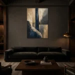 Refined Mineral Abstract Office Wall Art Canvas Print shown in a warm modern interior