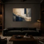Expansive Mineral Abstract Office Wall Art Canvas Print shown in a warm modern interior