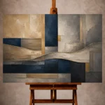 Sandstone and navy Abstract Office Wall Art print featuring architectural rectangles and sculptural textures for elegant interiors