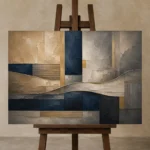 Panoramic Architectural Abstract Office Wall Art Canvas Print displayed on a studio easel