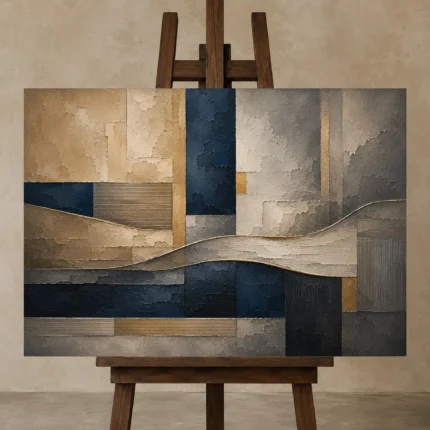 Panoramic Architectural Abstract Office Wall Art Canvas Print displayed on a studio easel