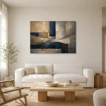 Panoramic Architectural Abstract Office Wall Art Canvas Print styled in a refined neutral interior