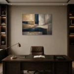 Panoramic Architectural Abstract Office Wall Art Canvas Print displayed in a contemporary gallery-inspired room