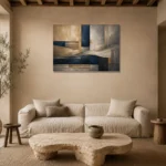Panoramic Architectural Abstract Office Wall Art Canvas Print presented in a sophisticated home setting