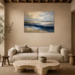 Tranquil Coastal Horizon Abstract Office Wall Art Canvas Print presented in a sophisticated home setting