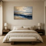 Tranquil Coastal Horizon Abstract Office Wall Art Canvas Print showcased in an elegant minimalist interior
