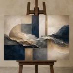 Harmonious Organic Abstract Office Wall Art Canvas Print displayed on a studio easel