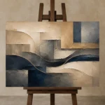 Serene Architectural Texture Abstract Office Wall Art Canvas Print displayed on a studio easel