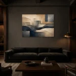 Serene Architectural Texture Abstract Office Wall Art Canvas Print shown in a warm modern interior