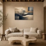 Serene Architectural Texture Abstract Office Wall Art Canvas Print presented in a sophisticated home setting