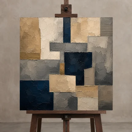 Sandstone Geometric Abstract Office Wall Art Canvas Print displayed on a studio easel