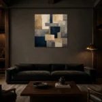 Sandstone Geometric Abstract Office Wall Art Canvas Print shown in a warm modern interior