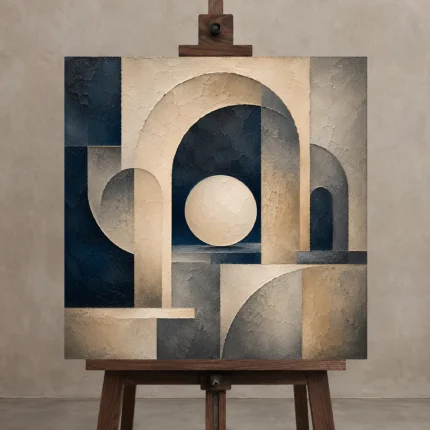 Tranquil Architectural Abstract Office Wall Art Canvas Print displayed on a studio easel