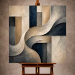 Warm neutral Abstract Office Wall Art print featuring sculptural flowing curves and textured rectangular forms for elegant interiors