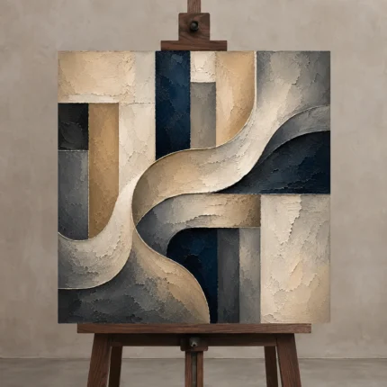 Warm Neutral Sculptural Abstract Office Wall Art Canvas Print displayed on a studio easel