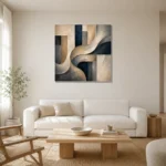 Warm Neutral Sculptural Abstract Office Wall Art Canvas Print styled in a refined neutral interior
