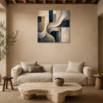 Warm Neutral Sculptural Abstract Office Wall Art Canvas Print presented in a sophisticated home setting