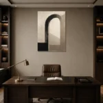 Serene Neutral Arch Minimal Office Wall Art Canvas Print displayed in a contemporary gallery-inspired room