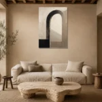 Serene Neutral Arch Minimal Office Wall Art Canvas Print presented in a sophisticated home setting