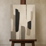Neutral Geometric Minimal Office Wall Art Canvas Print displayed on a studio easel