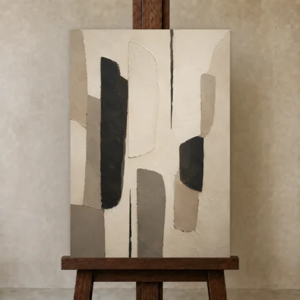 Neutral Geometric Minimal Office Wall Art Canvas Print shown in Studio Easel