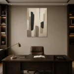 Neutral Geometric Minimal Office Wall Art Canvas Print displayed in a contemporary gallery-inspired room