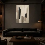 Neutral Geometric Minimal Office Wall Art Canvas Print shown in a warm modern interior
