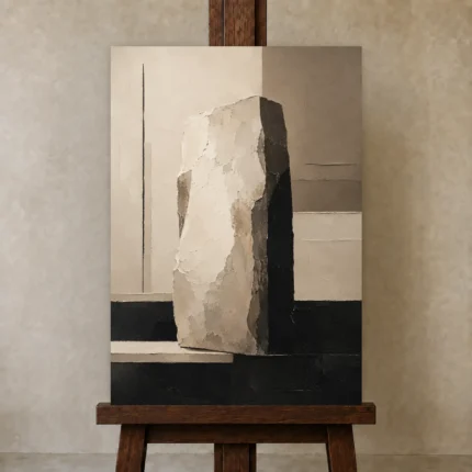 Quiet Luxury Stone Minimal Office Wall Art Canvas Print shown in Studio Easel