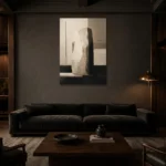 Quiet Luxury Stone Minimal Office Wall Art Canvas Print shown in a warm modern interior
